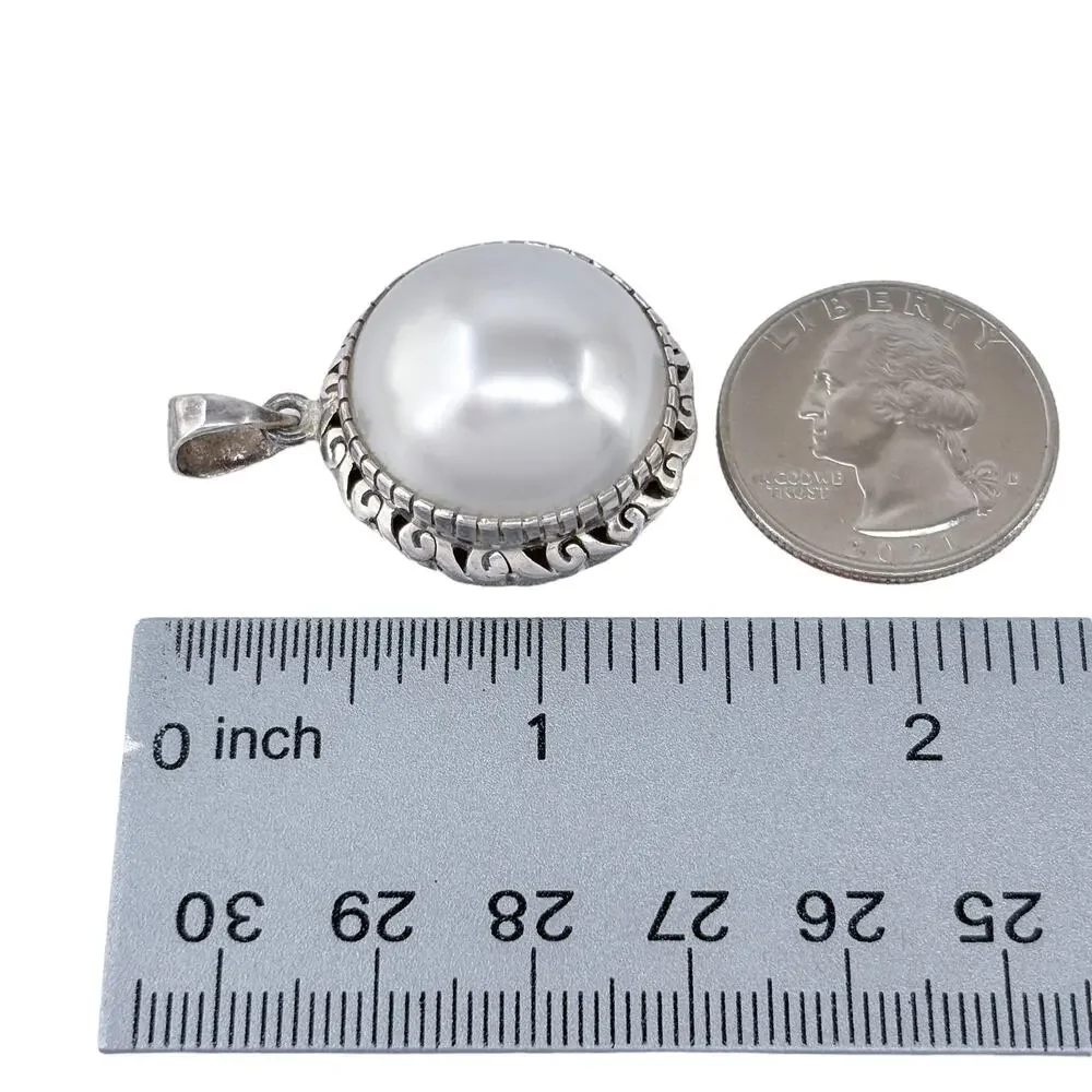 Vintage Mexico Sterling Silver 950 Imitation Pearl Pendant